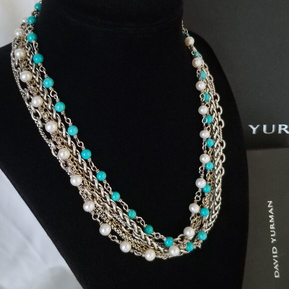 SOLD - DAVID YURMAN *RARE* 18K Gold Turquoise Pearl Necklace - Pristine! $2150 - Picture 5 of 13